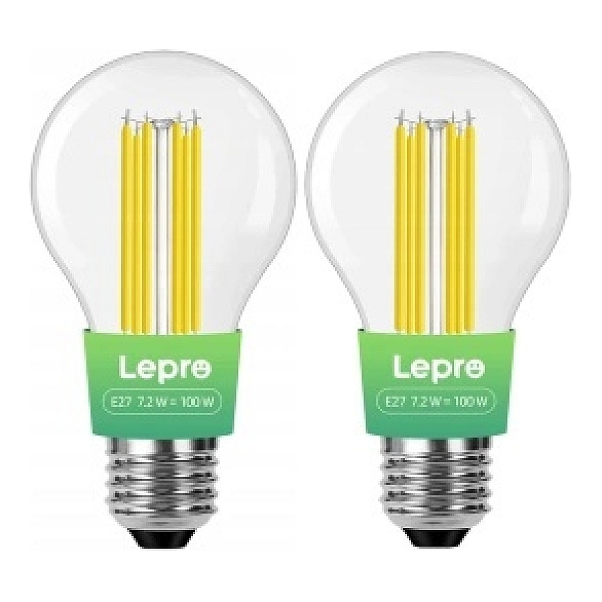 LEPRO 100094-WW-EU-2 E27 filamentinė LED lemputė, 7.2W (100W), 1521 lm, 2700K, A klasė, 2 pakuotė – 2