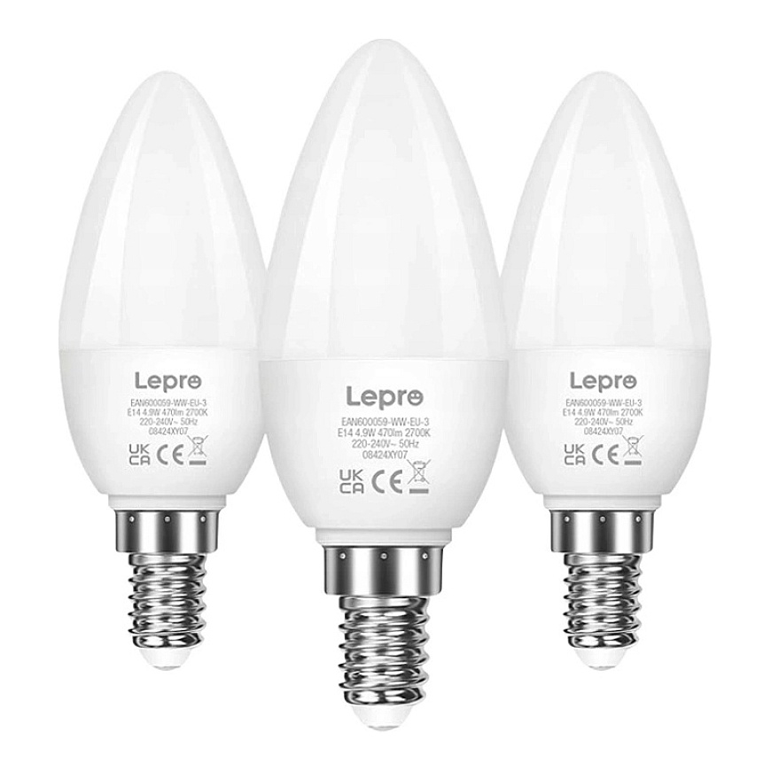 LEPRO 600059-WW-EU-3 LED spuldze, E14, C37, 4.2W (40W), 470 lm, 2700K (siltā baltā), 250°, 3 iepakojumā