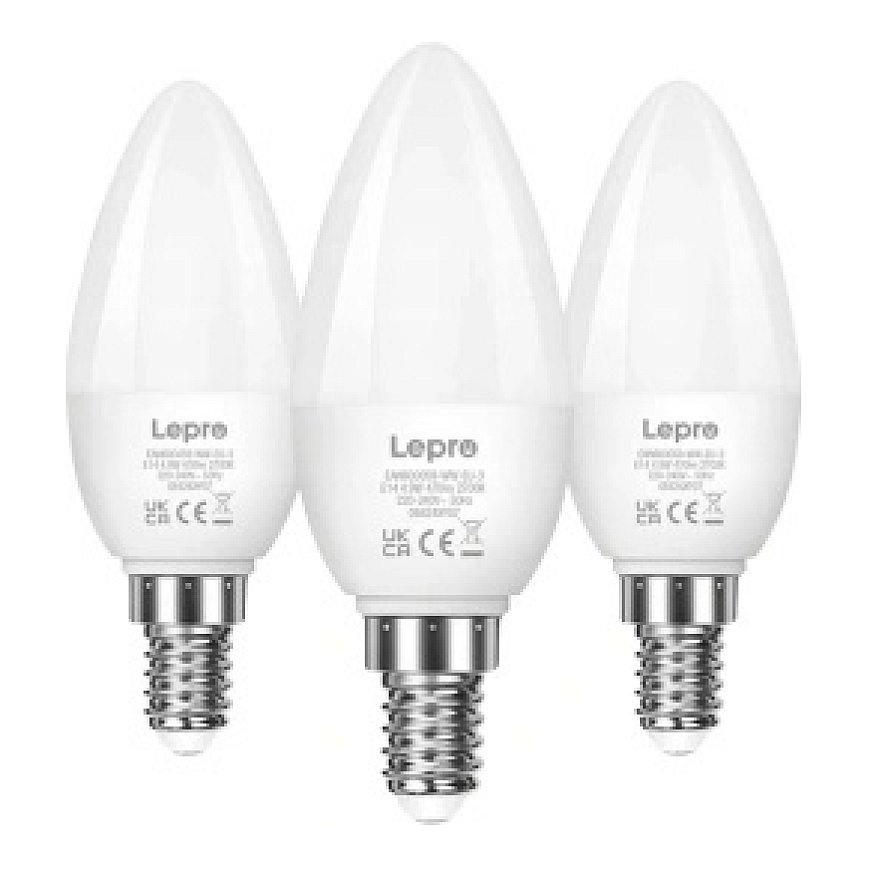 LEPRO 600059-WW-EU-3 LED spuldze, E14, C37, 4.2W (40W), 470 lm, 2700K (siltā baltā), 250°, 3 iepakojumā – 2