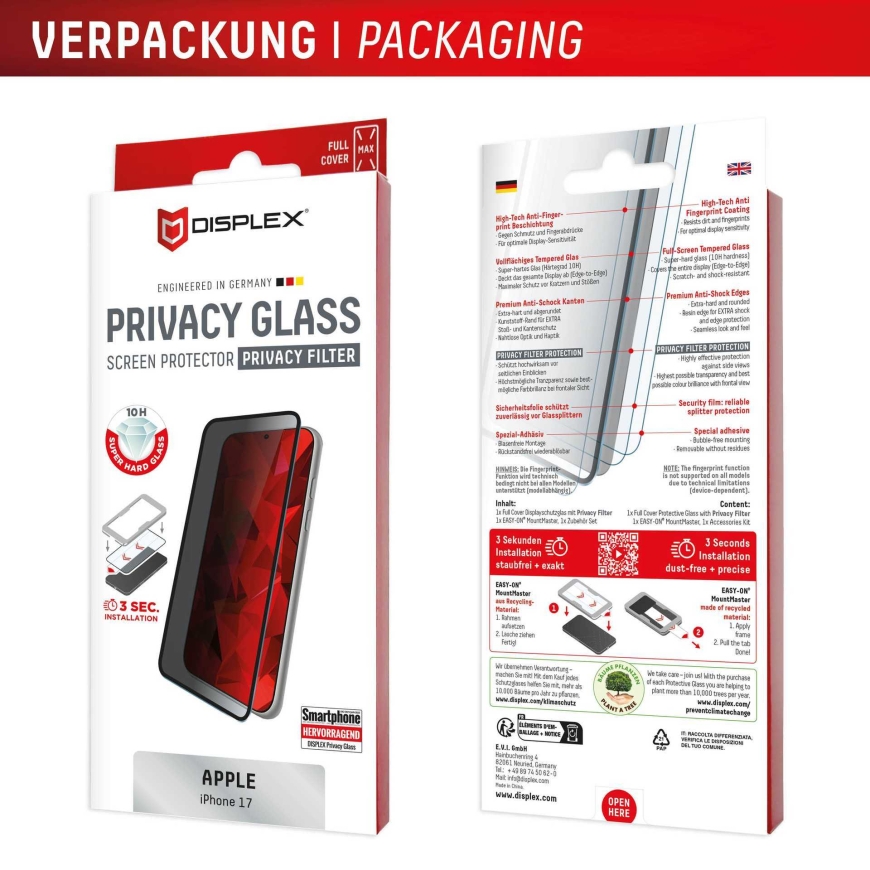 DISPLEX Apple iPhone 17 Privatumo ekrano stiklas Full Cover MM