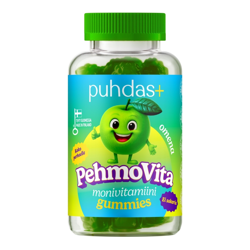 Puhdas+ PehmoVita Monivitamiini Gummies, Omena, 75 kpl
