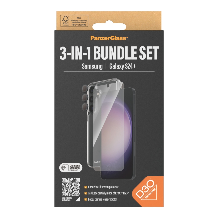 PanzerGlass ® 3-in-1 Protection Bundle Samsung Galaxy S24+ | Ultra-Wide Fit w. EasyAligner Caurspīdī – 3