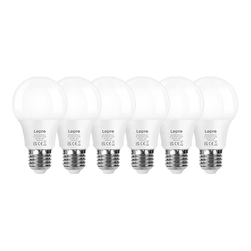LEPRO 100089-WW-EU-6 LED pirn, E27, A60, 8.5W (60W), 806 lm, 2700K (soe), 180°, 6-pakk