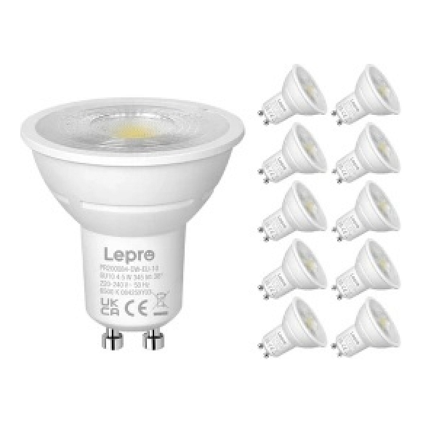 LEPRO 200084-DW-EU-10 GU10 Dimmable LED Lemputė, 4.5W, 345 lm, 6500K, 38°, 10 vnt. – 2