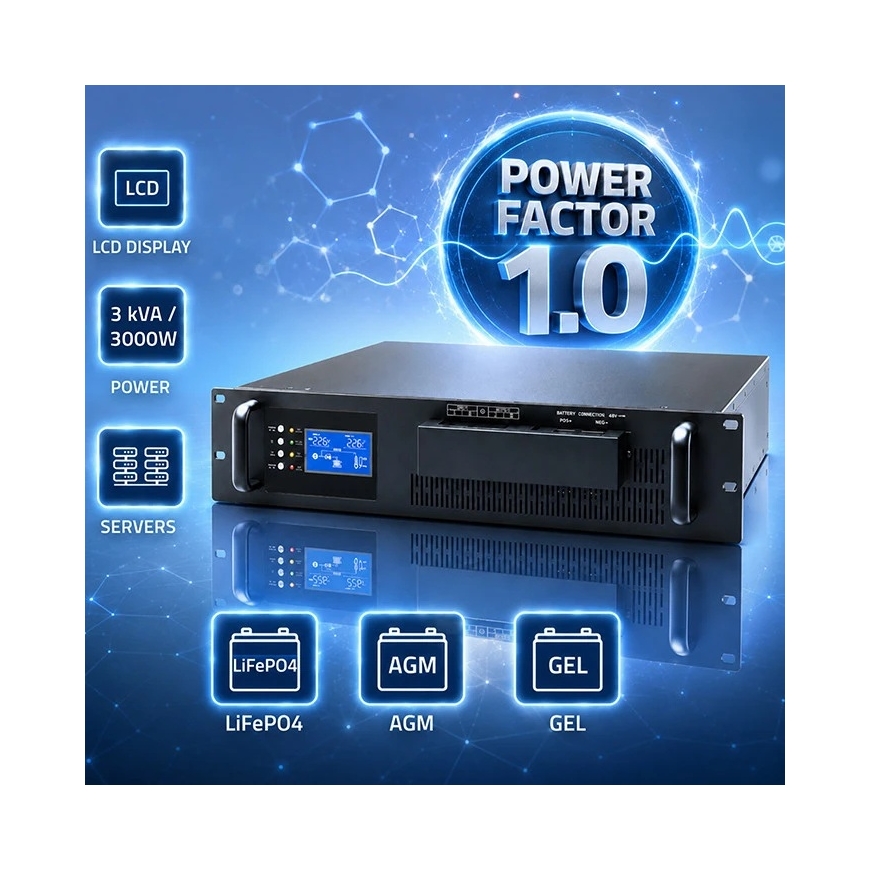 Qoltec Источник бесперебойного питания UPS Pure Sine Wave RACK | 3kVA | 3000W | PF 1.0 | LCD | EPO | USB | Online | Совместим с – 2
