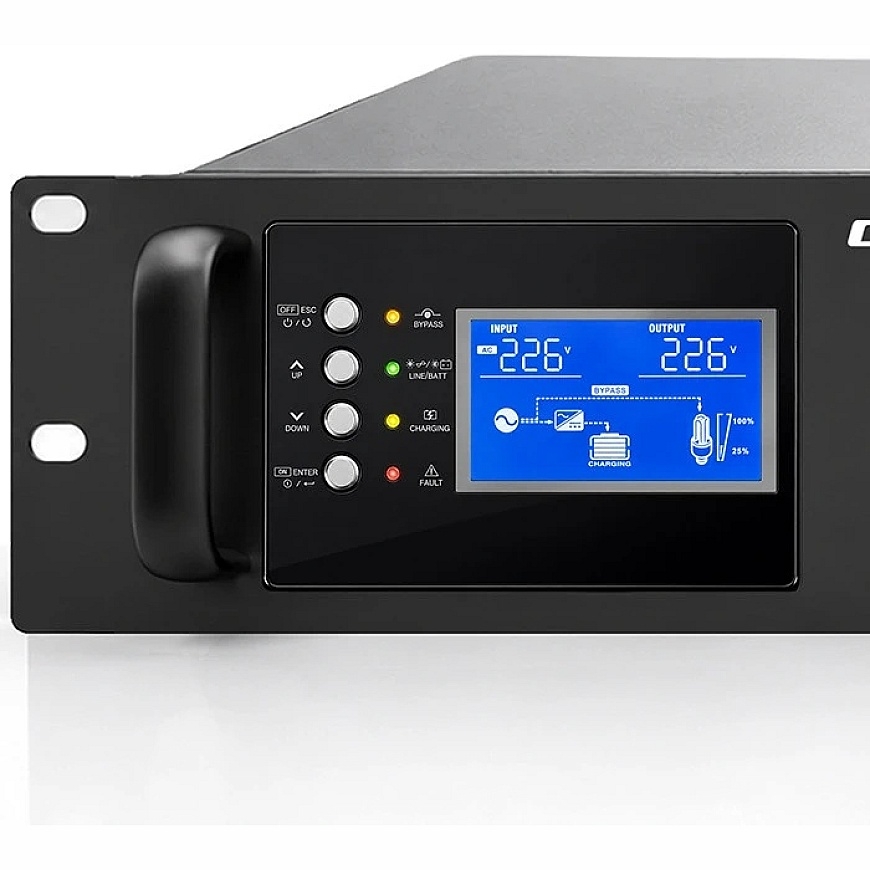 Qoltec Nepārtrauktais barošanas avots UPS Pure Sine Wave RACK | 3kVA | 3000W | PF 1.0 | LCD | EPO | USB | Tiešsaistē | Saderīgs – 3