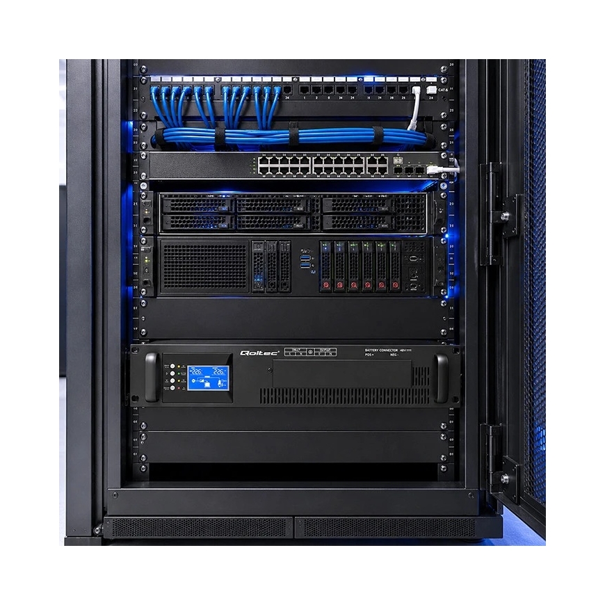 Qoltec Nepertraukiamo maitinimo šaltinis UPS Pure Sine Wave RACK | 3kVA | 3000W | PF 1.0 | LCD | EPO | USB | On-line | Suderinam – 5