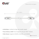 CLUB3D CAC-1572 USB-kaabel USB4 Gen 2x2 1,2 m USB C 80 Gbit/s 240 W Valge