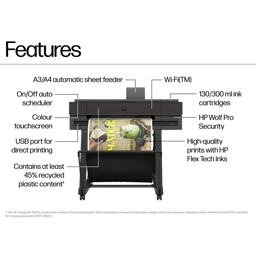 HP DesignJet T870 suurformaadi printer, 61 cm – 3