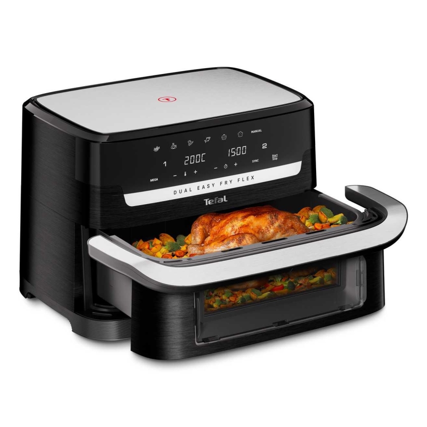 Tefal Dual Easy Fry Flex EY9228 9 L Nepriklausomas 2700 W Karšto oro fryeris Juodas, Nerūdijantis plienas