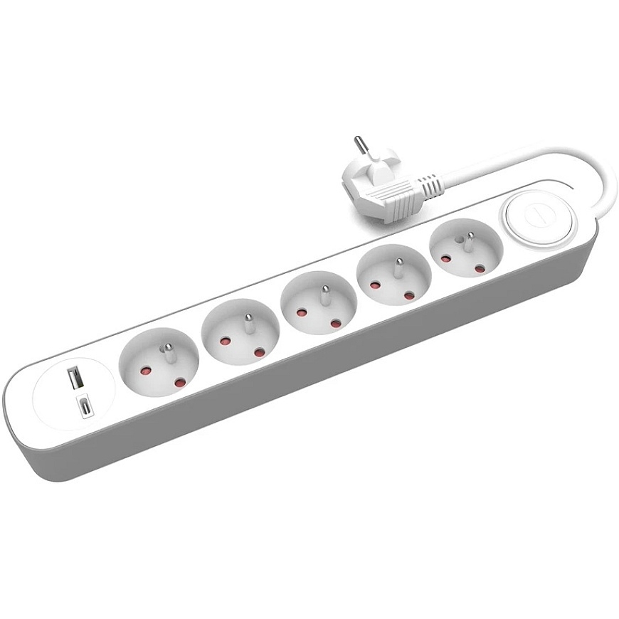 Plastrol 5-jungčių ilgintuvas su jungikliu ir USB-A bei USB-C jungtimis – 2