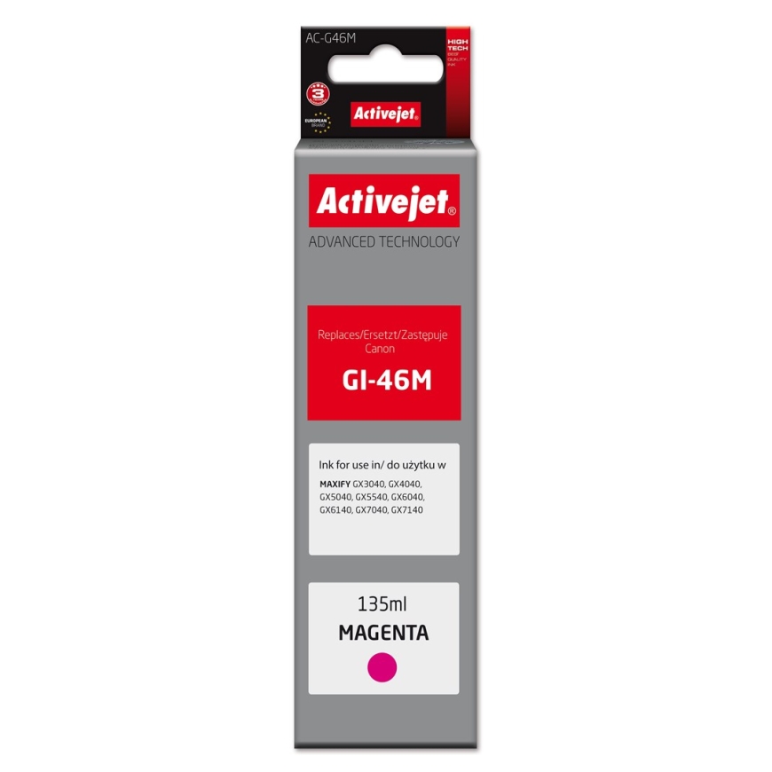 Activejet AC-G46M tindikassett Canon printeritele, asendus Canon GI-46M Supreme 135 ml magenta jaoks.