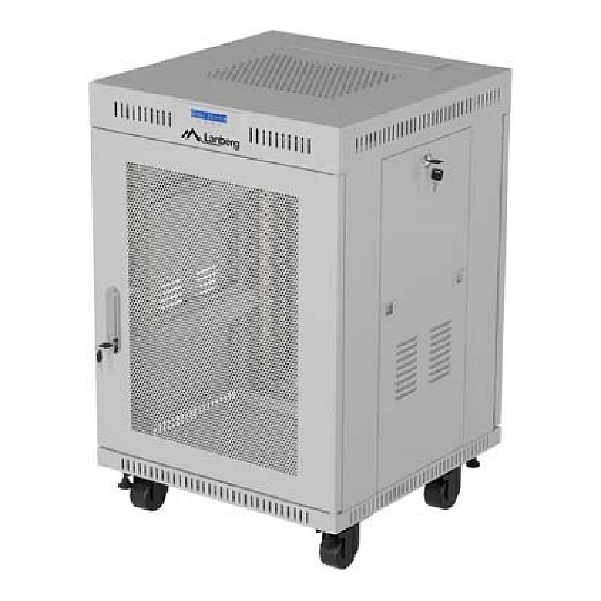 19" 15U 600 × 800 HALLI RIIULI KAPI GREY PERFORATE KEEVITUSUKSEGA JA LCD, LANBERG (PLIIATS PACK)