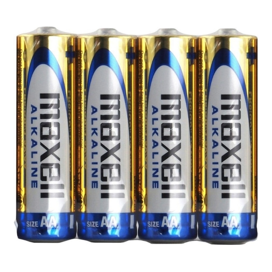 Maxell ALKALINE LR06 LR6 AA alkaline batteries, 4-pack, 1.5V, foil packaging