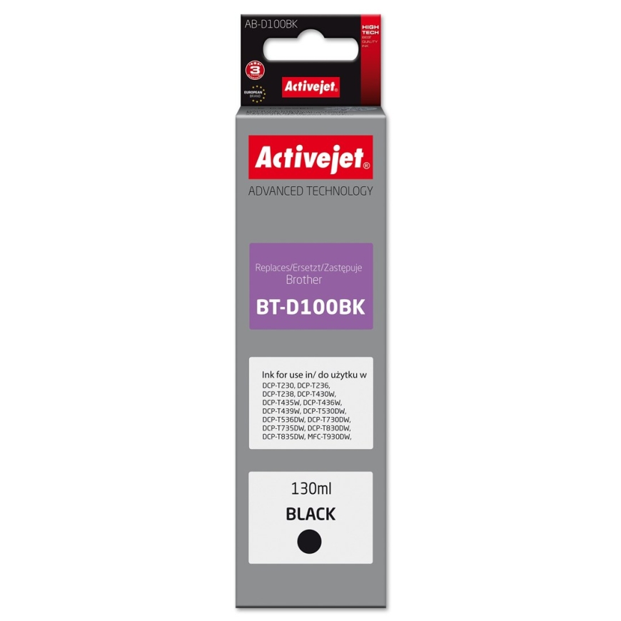 Activejet AB-D100Bk Mustekasetti Brother-tulostimille, vaihto Brother BT-D100BK Supreme 130 ml musta