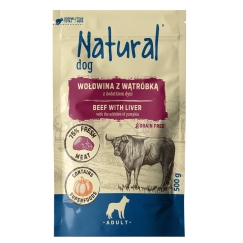 NATURAL liellopa gaļa ar aknām un ķirbi - mitrais suņu barība - 500g
