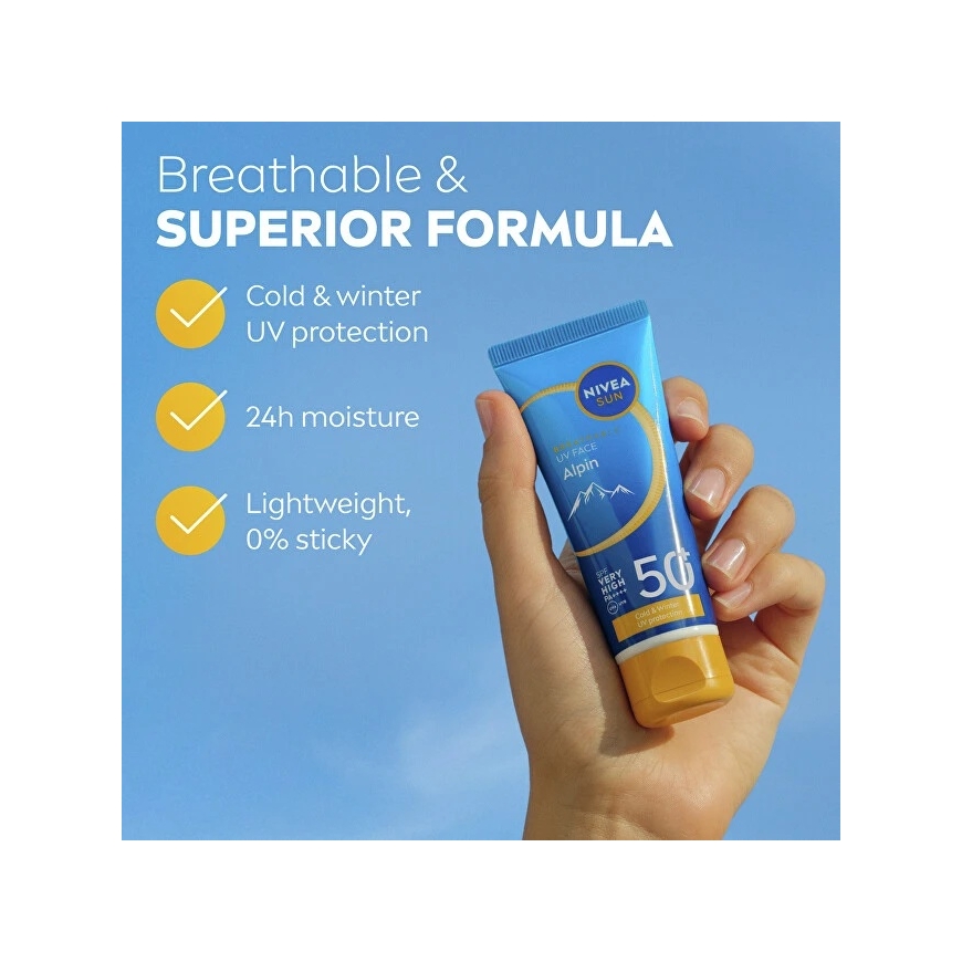 Nivea Apsargājošs sejas krēms no saules SPF 50+ Alpin UV, 40 ml