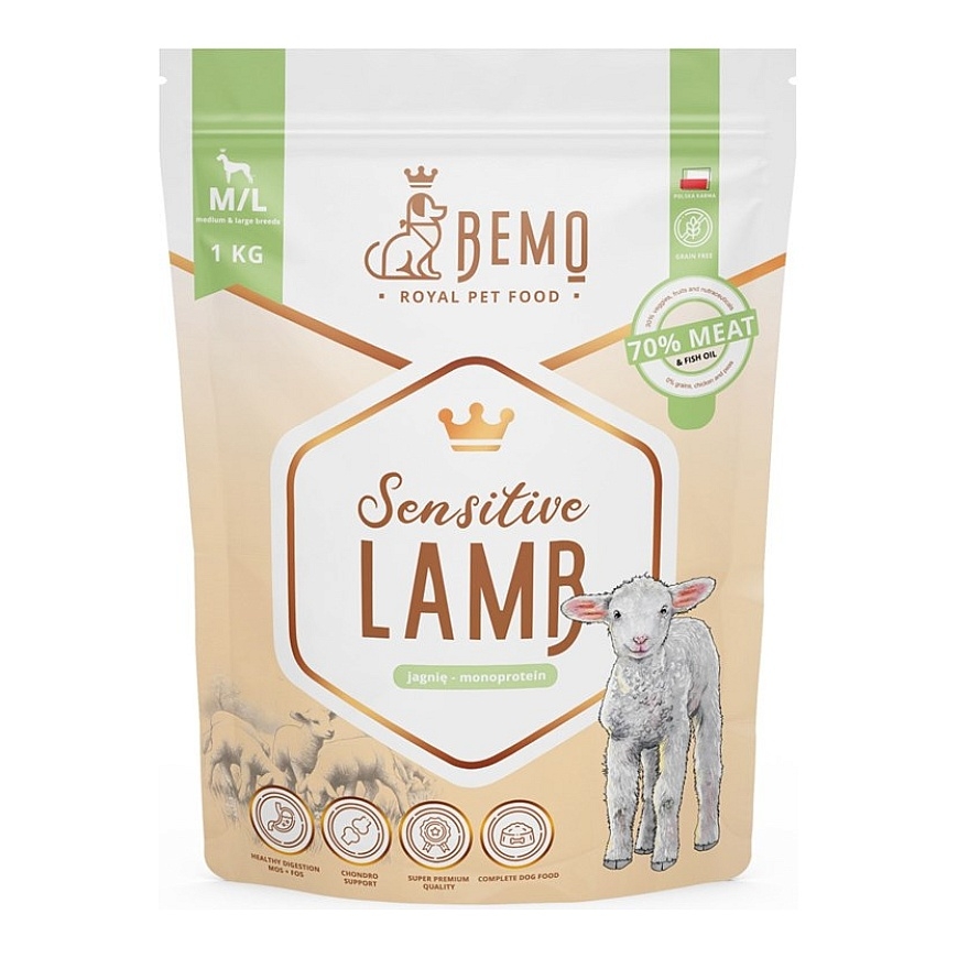 BEMO Jutīga jēra gaļa Vidēji/lieli Monoproteīns - sausa suņu barība - 1kg
