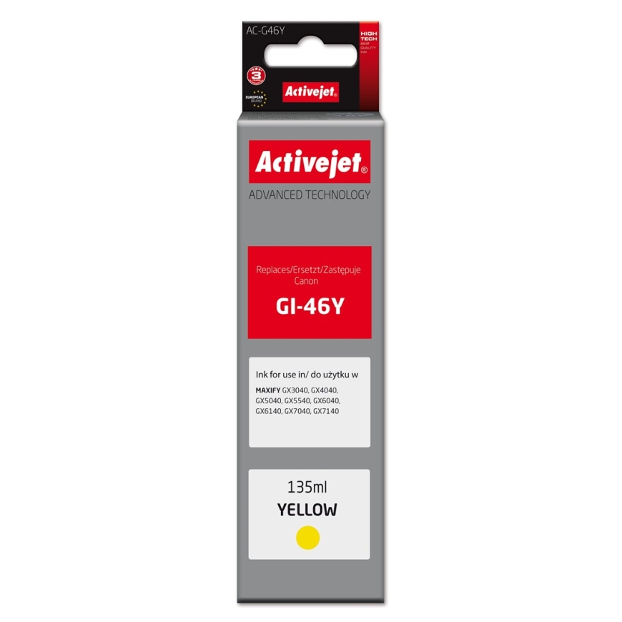 Activejet AC-G46Y Ink cartridge for Canon printers, replacement for Canon GI-46Y Supreme 135 ml yellow