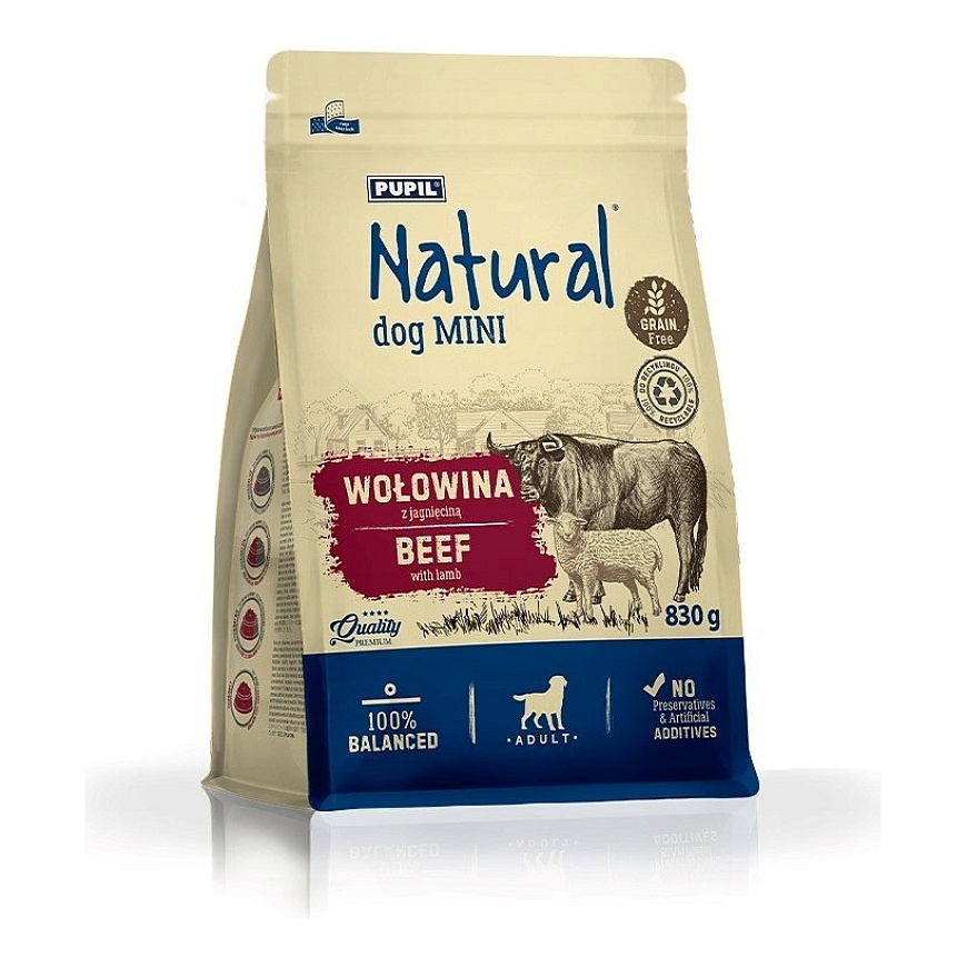 NATURAL Beef with Lamb Mini - dry dog food - 830g