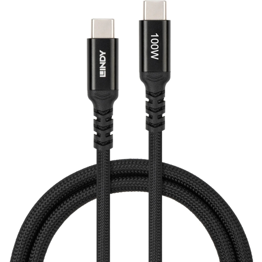 USB Cable - Lindy 32026 1 m USB-C to USB-C 100 W PD Cable Black