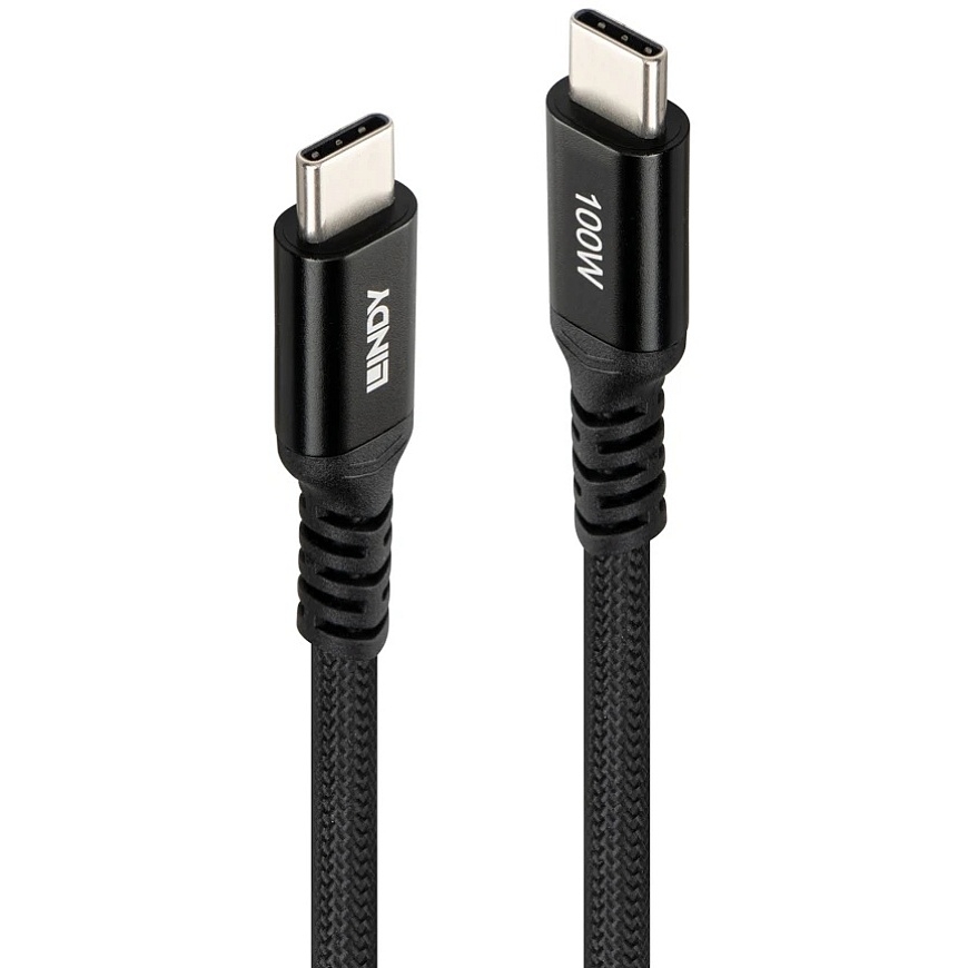 USB Cable - Lindy 32026 1 m USB-C to USB-C 100 W PD Cable Black – 3