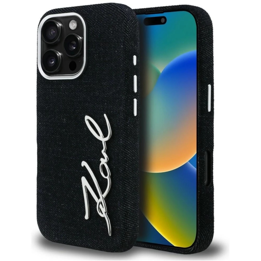 Karl Lagerfeld FW Jeans Signature Logo iPhone 16 Pro Max - Musta