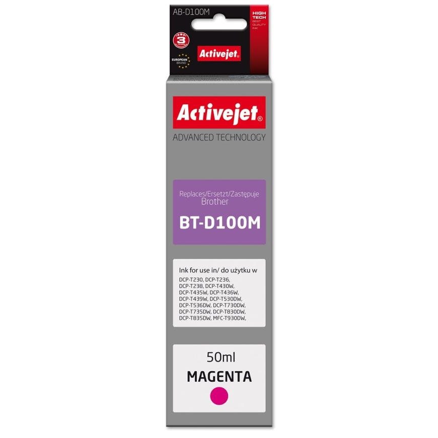 Activejet AB-D100M Rašalo kasetė Brother spausdintuvams, pakaitalas Brother BT-D100M Supreme 50 ml purpurinė