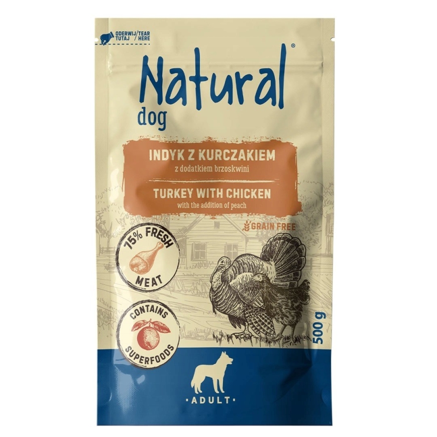 NATURAL Türgi kana ja virsikuga - märg koeratoit - 500g