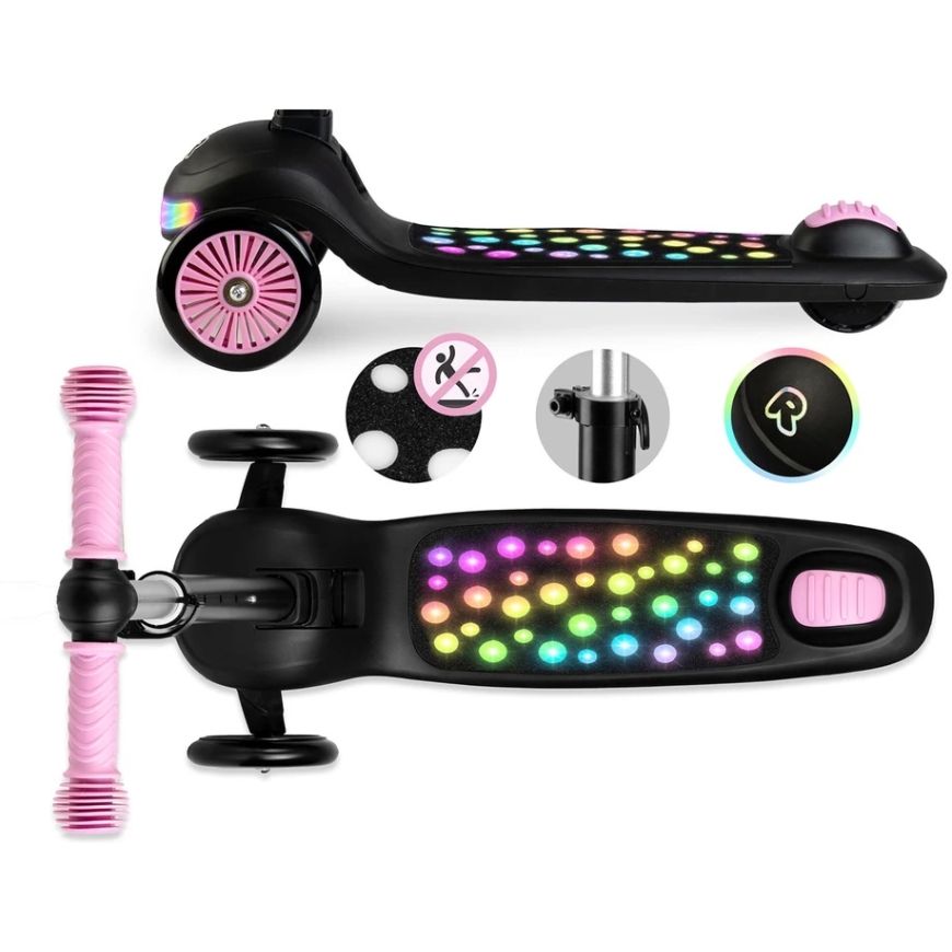 Kids' Ricokids Glowi Tricycle Balance Scooter with LED, Black and Pink Color – 5