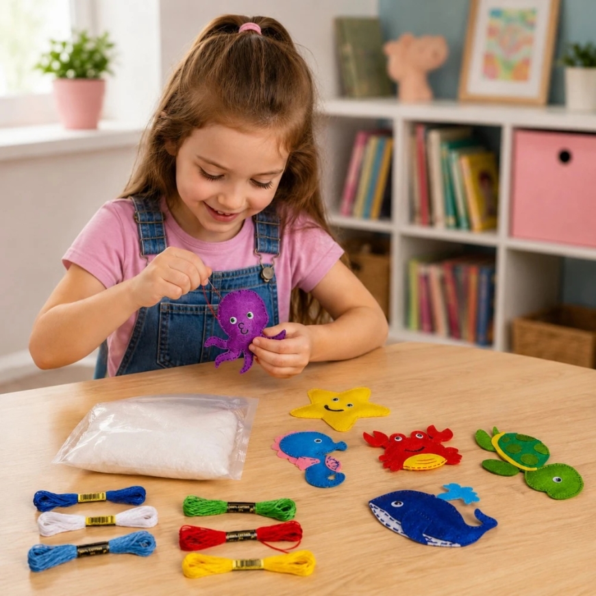 Lean Toys Merieläinten huovutus- ja ompelusetti lapsille, 6 kpl – 5