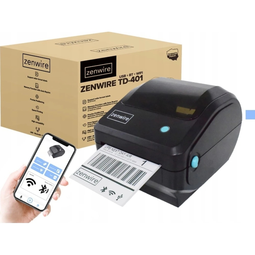 Термальный принтер этикеток Zenwire TD-401, 4" (100x150mm), 203 DPI, до 152 мм/с, USB / Bluetooth / Wi-Fi