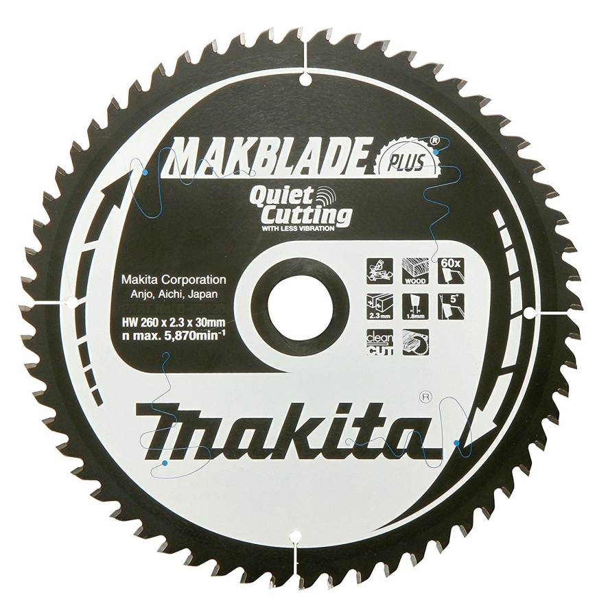 Makita T.C.T. saha MAKBLADE PLUS 260X2.3X30mm 5° T40 B-32487 T.C.T • 260 x30 mm • T40 • 5° • Puulle – 2