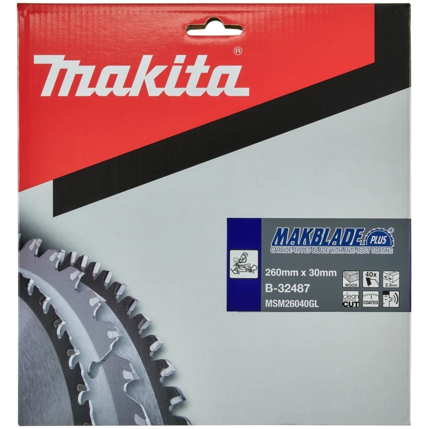 Makita T.C.T. saag MAKBLADE PLUS 260X2.3X30mm 5° T40 B-32487 T.C.T • 260 x30 mm • T40 • 5° • Puidule – 4