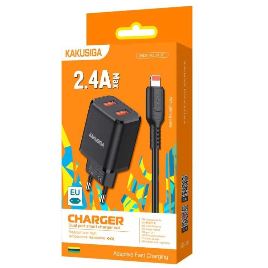 iKaku KSC-793 2in1 Tīkla Lādētājs + Lightning 2.4A Melns