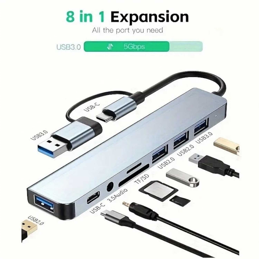 Riff 8in1 Universaalne alumiiniumist 8-port USB Type C hub - sisaldab USB 3.0