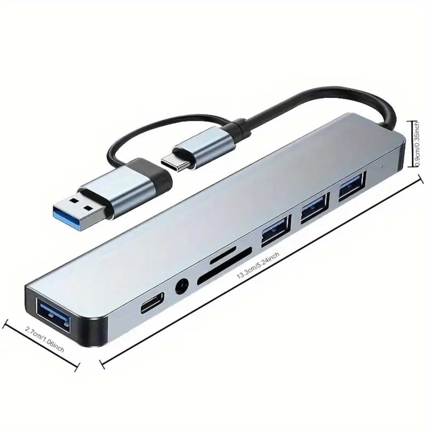 Riff 8in1 Universal Alumiiniumi 8-porttinen USB Type C -hubi - sisältää USB 3.0 – 3