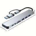 Riff 8in1 Universalus aliuminio 8 prievadų USB Type C centras - įeina USB 3.0 Riff 8in1 Universalus aliuminio 8 prievadų USB Type C centras - įeina USB 3.0