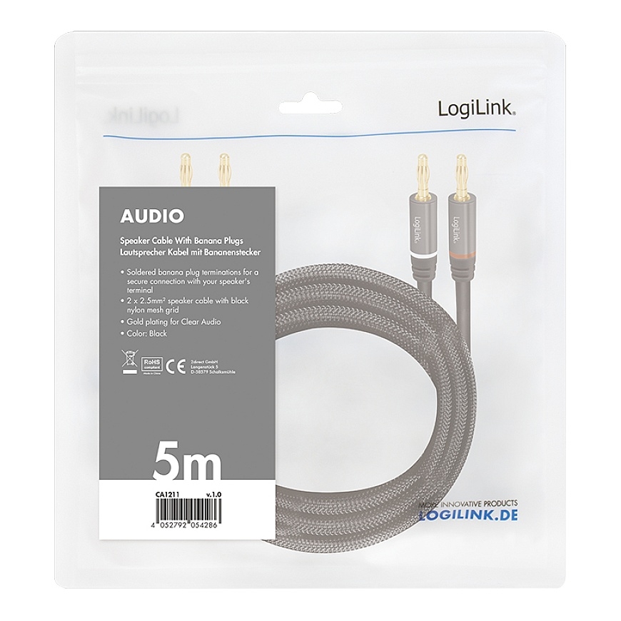 LogiLink CA1211 audiokaabel 5 m 2 x Banana Must – 4