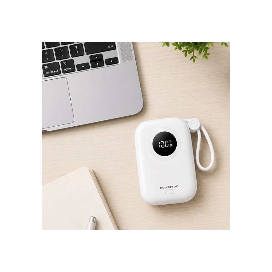 "Powerton ENERGY White EDITION" external battery 10000mAh, 2x USB-C, 22.5W, built-in cables, white – 3