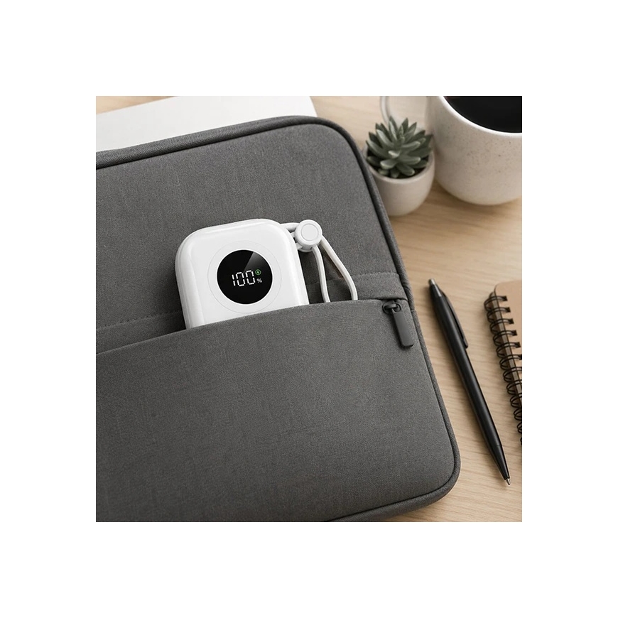 „Powerton ENERGY Baltas EDITION“ išorinė baterija 10000mAh, 2x USB-C, 22,5W, integruoti laidai, balta – 4