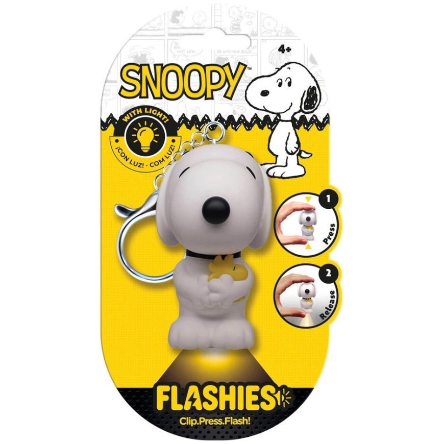 Bērnu licence Flashies Peanuts Snoopy 3D atslēgu piekariņš ar LED lukturīti
