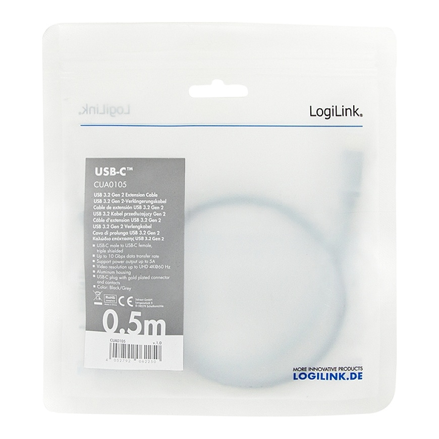 LogiLink CUA0105 USB кабель USB 3.2 Gen 2 (3.1 Gen 2) 0,5 m USB C 10 Gbit/s Черный, Серый – 4