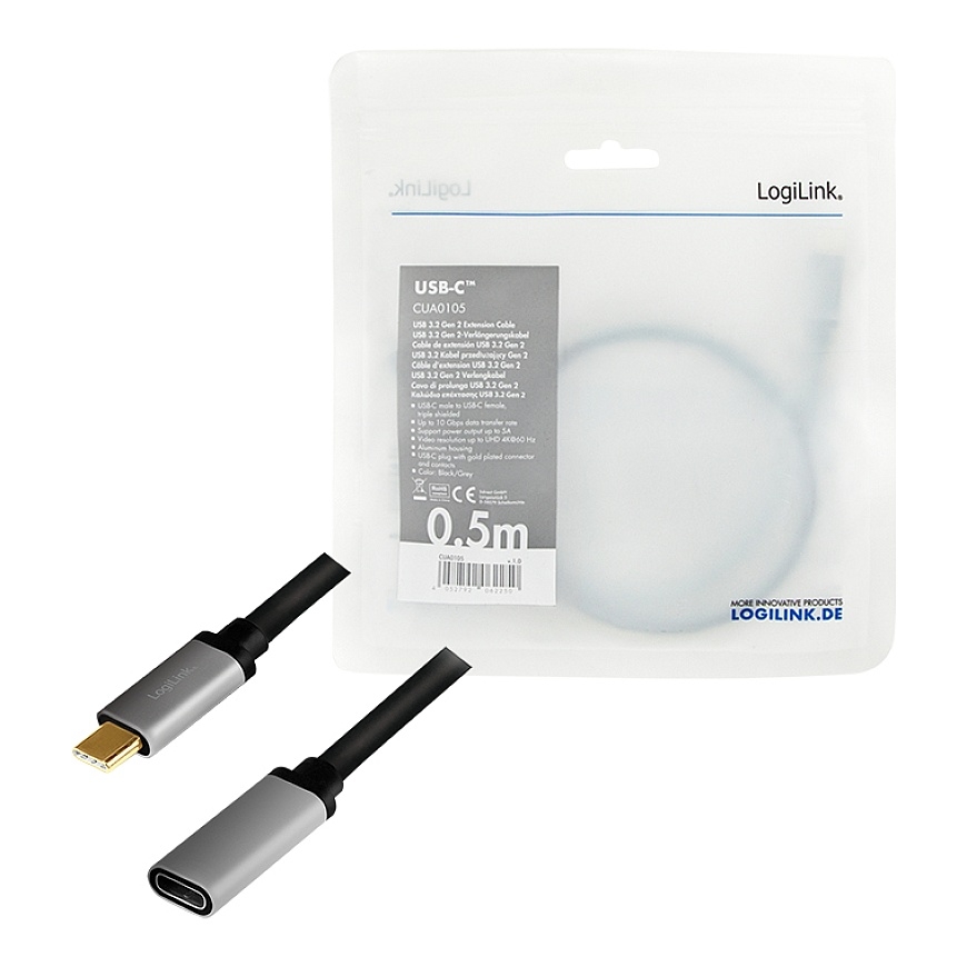 LogiLink CUA0105 USB-kaabel USB 3.2 Gen 2 (3.1 Gen 2) 0,5 m USB C 10 Gbit/s Must, Hall – 5