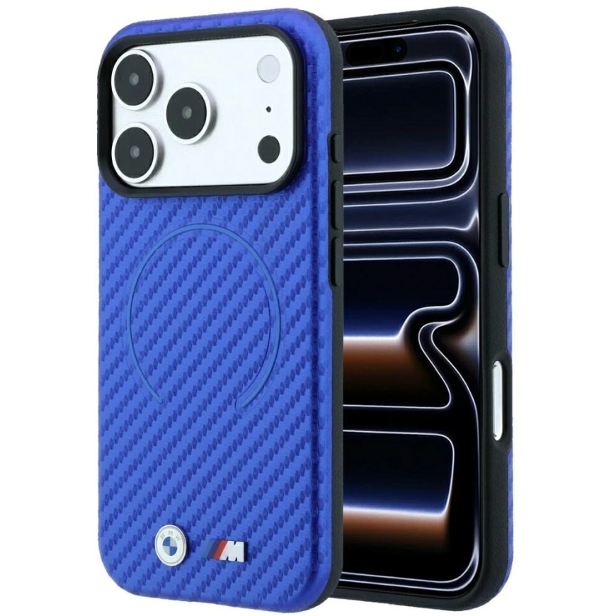 BMW M Ogļu šķiedras raksta MagSafe vāciņš iPhone 17 Pro / 18 Pro - Zils