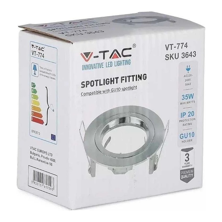 Hanging Lamp GU10 Bulb Frame, V-TAC, Round, Color: Nickel, Φ81 x 34 mm – 5
