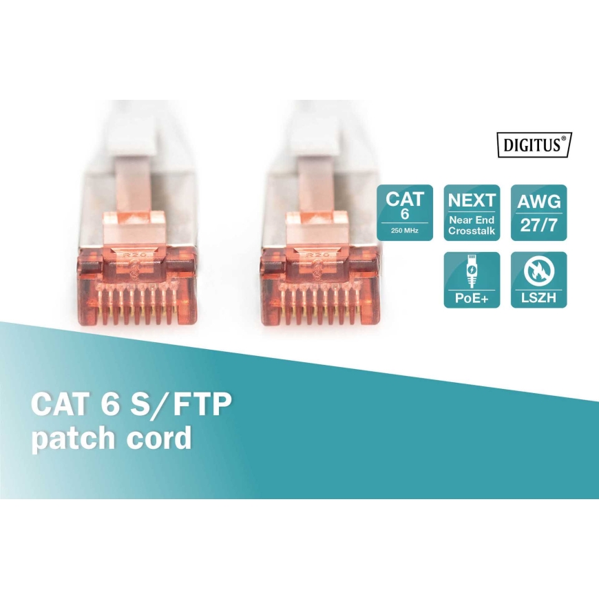 DIGITUS CAT 6 S/FTP Patch Cord LSZH 3 m pilkas – 2