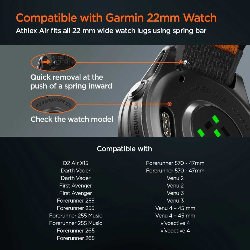 Spigen Athlex Air Quick Realase Garmin Watch 22mm Черный – 3