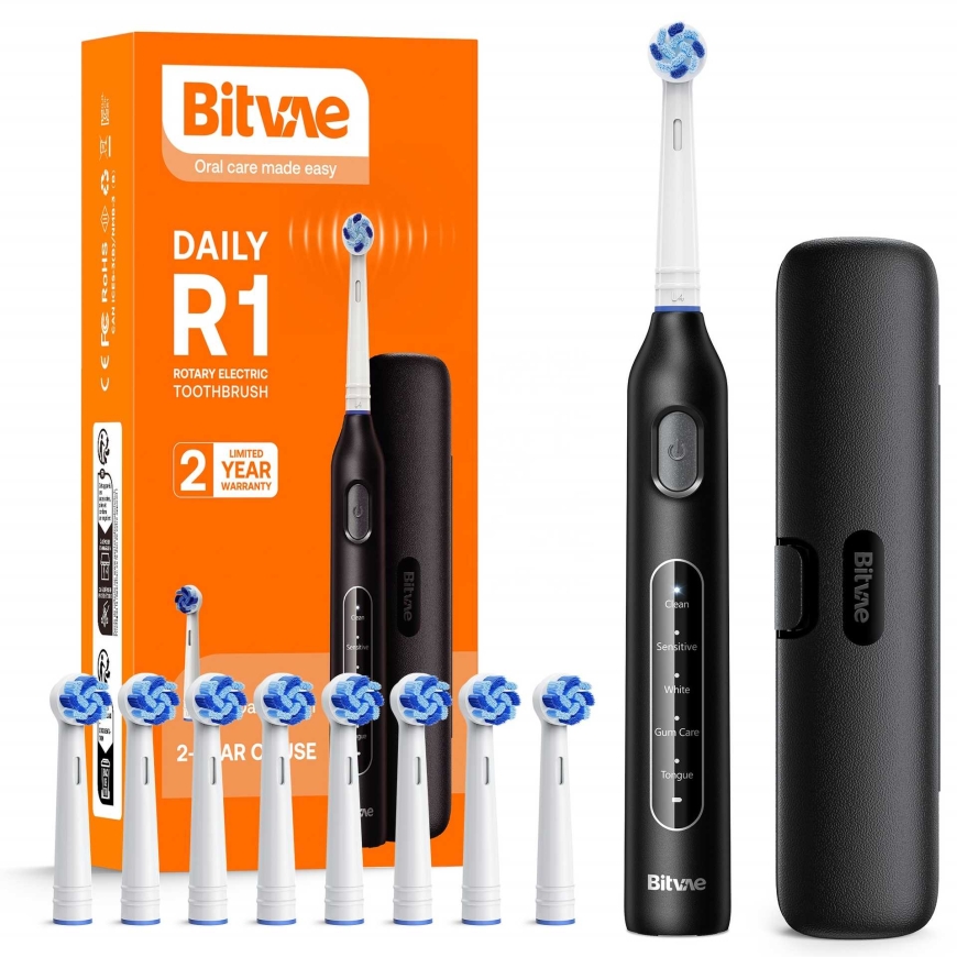 Bitvae R1 elektriskā zobu birste x8 sukas / ceļojuma soma / vads Melns – 5