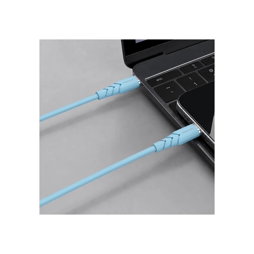 Powerton ENERGY PASTEL EDITION USB-C kabelis, 100 W, 1 m, silikoninis, mėlynas – 3